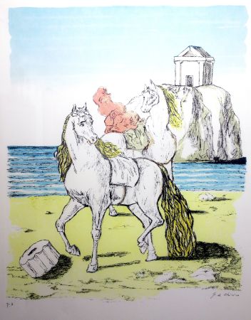 Lithographie De Chirico - Cavalli con tempio