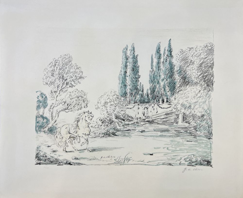 Lithographie De Chirico - Cavallo a villa Falconieri