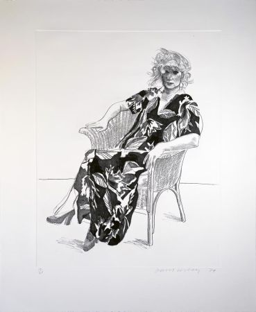 Radierung Hockney - Celia in Wicker Chair (Black State)