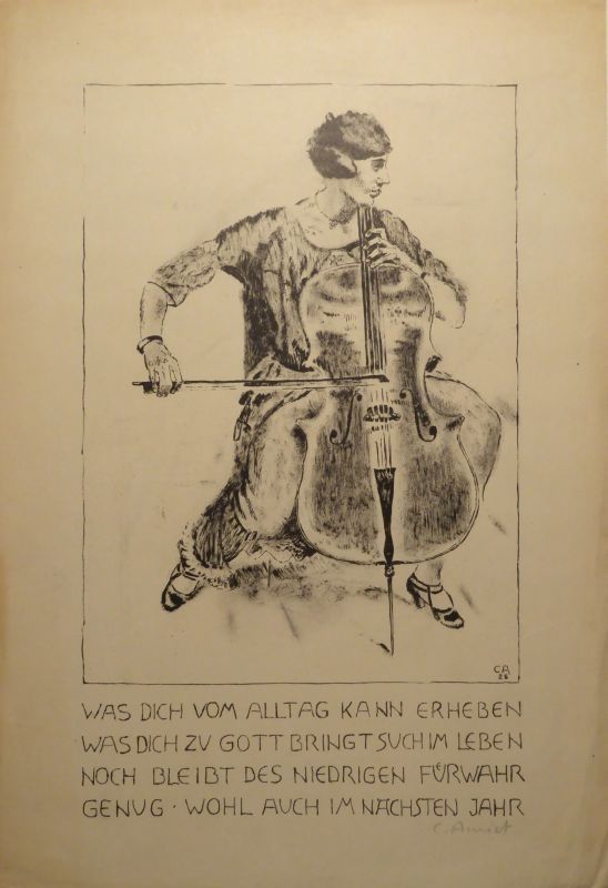Lithographie Amiet - Cello-Spielerin
