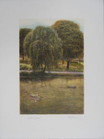 Lithographie Altman - Central Park - The Boats