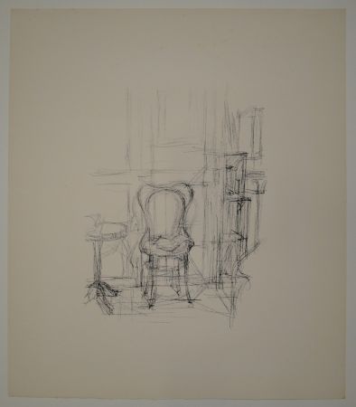 Lithographie Giacometti - Chaise et guéridon. 