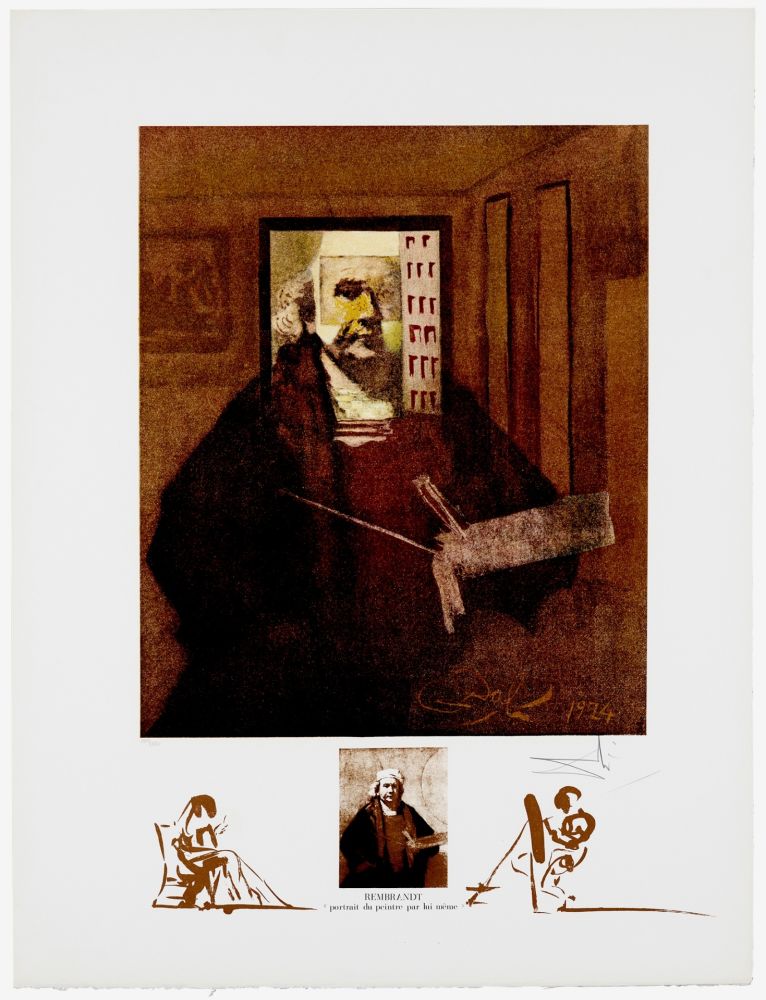 Lithographie Dali - Changes in Great Masterpieces Rembrandt “Portrait du Pientre par lui-meme