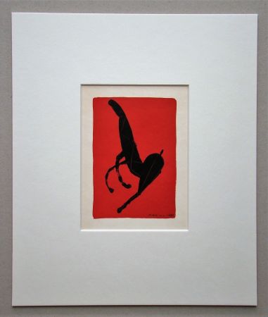 Lithographie Marini - Cheval sur fond rouge