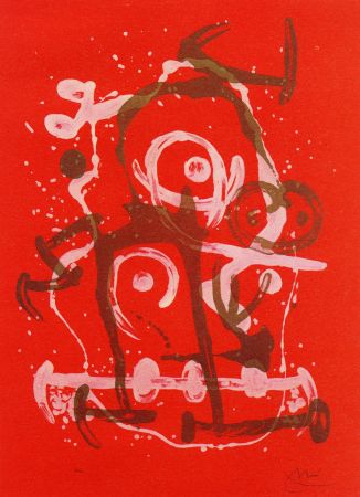 Lithographie Miró - Chevauchée rouge brun