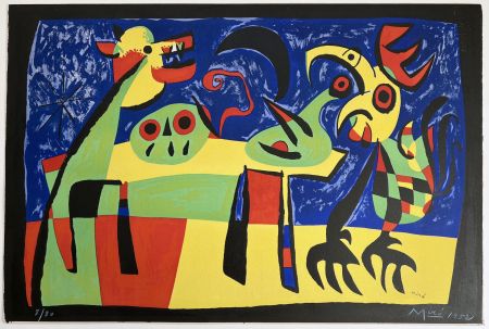 Lithographie Miró - CHIEN ABOYANT À LA LUNE (1952). Dog barking at the moon (signée, 1952)