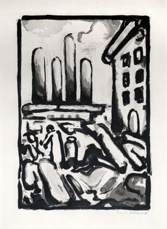 Radierung Und Aquatinta Rouault - Christ au Faubourg (Christ in Faubourg) from Passion, 1935 