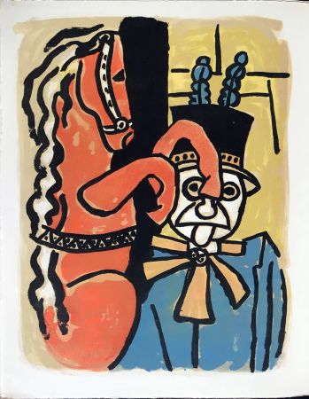 Lithographie Leger - Cirque : Dompteur et cheval. 1950