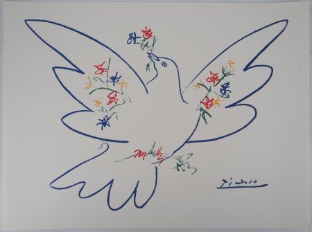Lithographie Picasso - Colombe aux rameaux de fleurs
