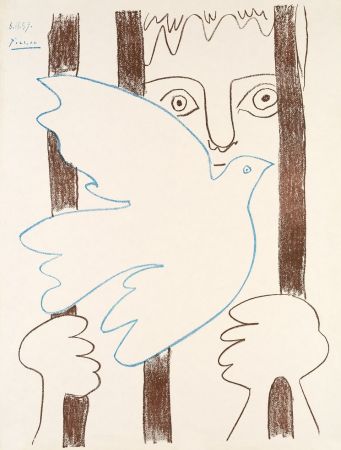 Plakat Picasso - Colombe Bleue Volant devant des Barreaux