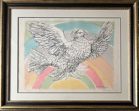 Lithographie Picasso - Colombe volant ( à l'Arc-en-ciel ) ( Flying Dove in a Rainbow ) (Bl. 712, M. 214)