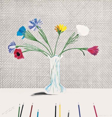 Lithographie Hockney - Coloured Flowers Made of Paper and Ink