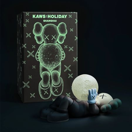 Multiple Kaws - Companion Figure (Brown) with a fluorescent moon