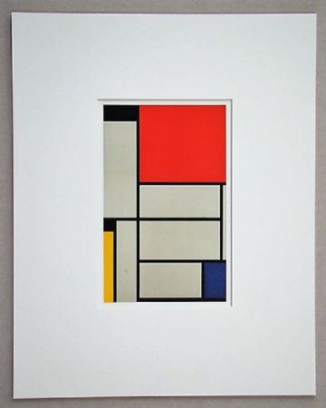 Lithographie Mondrian - Compositie met rood, geel, blauw, zwart en grijs