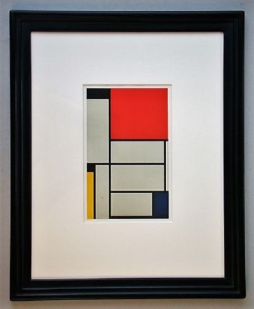 Lithographie Mondrian - Compositie met rood, geel, blauw, zwart en grijs