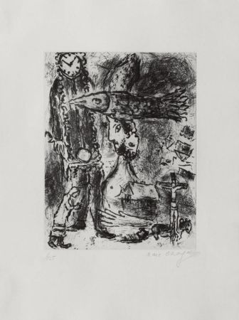 Radierung Und Aquatinta Chagall - Composition A L'Horloge