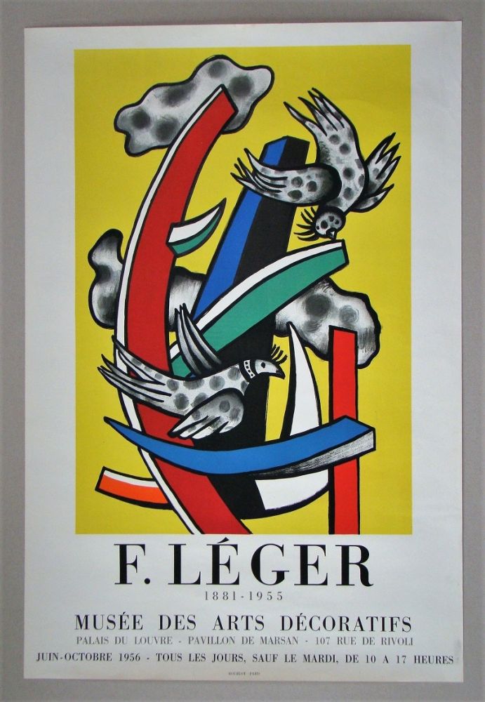Plakat Leger - Composition aux deux oiseaux sur fond jaune, 1955
