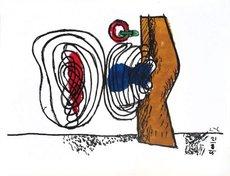 Lithographie Le Corbusier - Composition bleu et rouge