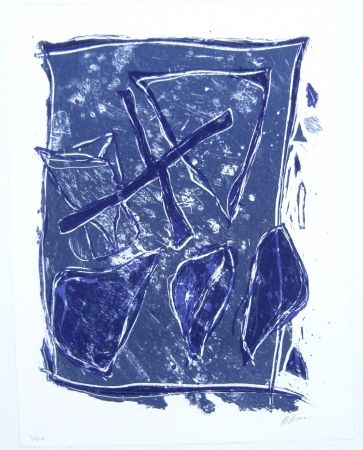 Lithographie Humair - Composition bleue et mauve