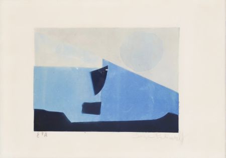 Aquatinta Poliakoff - Composition bleue n° II