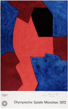 Lithographie Poliakoff - Composition bleue, rouge et noir, 1969 