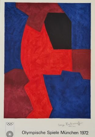 Lithographie Poliakoff - Composition bleue, rouge et noire L77 