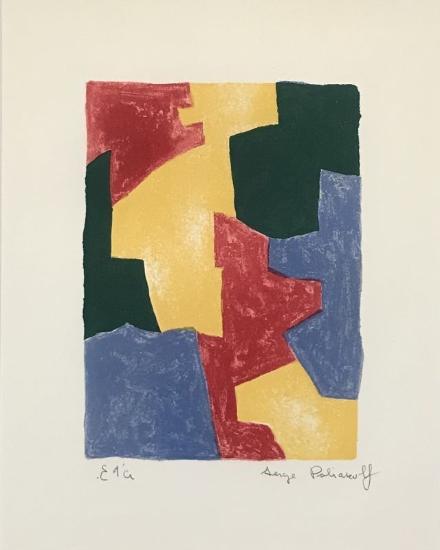 Lithographie Poliakoff - Composition bleue, rouge, jaune et verte L40 