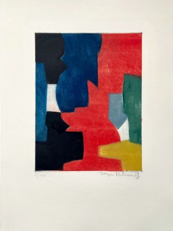Radierung Und Aquatinta Poliakoff - Composition bleue, rouge, verte et noire III 