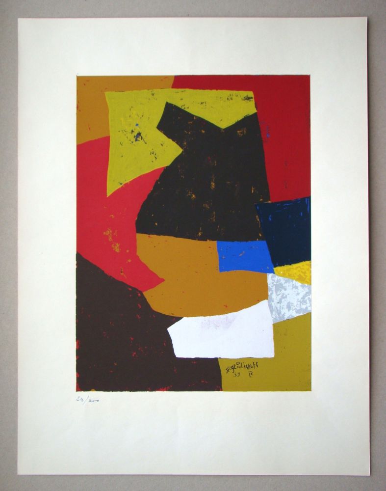 Siebdruck Poliakoff - Composition brune, ocre, blanche et rouge