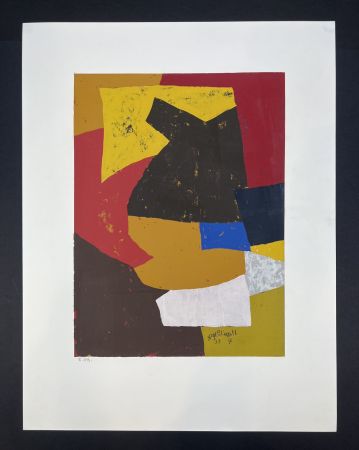 Siebdruck Poliakoff - Composition brune, ocre, blanche et rouge