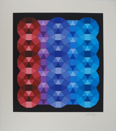 Siebdruck Vasarely - Composition cinétique en rouge, noir et violet (YKA