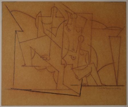 Monotypie Marcoussis - Composition cubiste / Kubistische Komposition (Mann und zwei Frauen). 