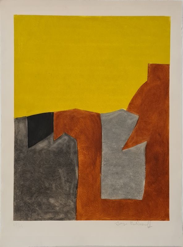 Radierung Und Aquatinta Poliakoff - Composition grise brune et jaune IX 