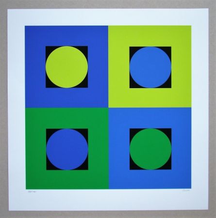 Siebdruck Claisse - Composition géométrique bleu et vert