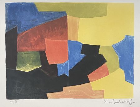 Radierung Und Aquatinta Poliakoff - Composition in black, yellow, blue, and red