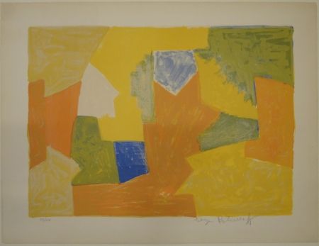 Lithographie Poliakoff - Composition jaune, orange et verte / Komposition Gelb, Orange und Grün. 