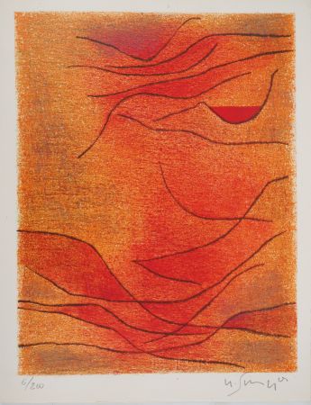 Lithographie Singier - Composition orange et rouge