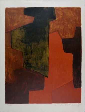 Lithographie Poliakoff - Composition orange et verte, 1964