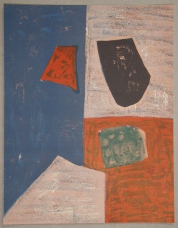 Lithographie Poliakoff - Composition rose, rouge et bleue