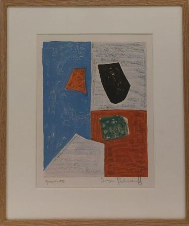 Lithographie Poliakoff - Composition rose, rouge et bleue L17 