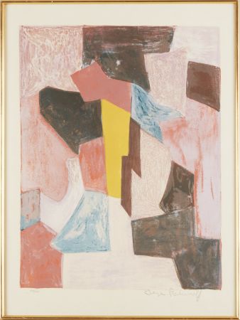 Lithographie Poliakoff - Composition rouge, carmin et jaune