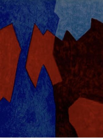 Lithographie Poliakoff - Composition rouge et bleu