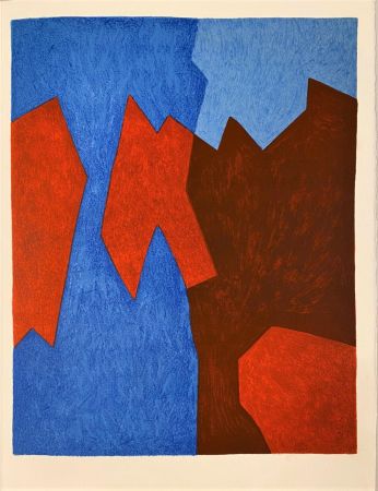 Lithographie Poliakoff - Composition rouge et bleue