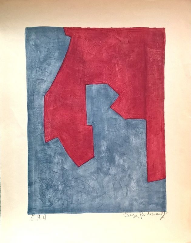 Lithographie Poliakoff - Composition Rouge et Bleue n°49 