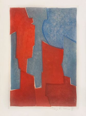 Radierung Und Aquatinta Poliakoff - Composition rouge et bleue XX 