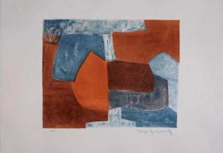 Aquatinta Poliakoff - Composition rouge et bleue XXXVI, 1969 - Hand-signed