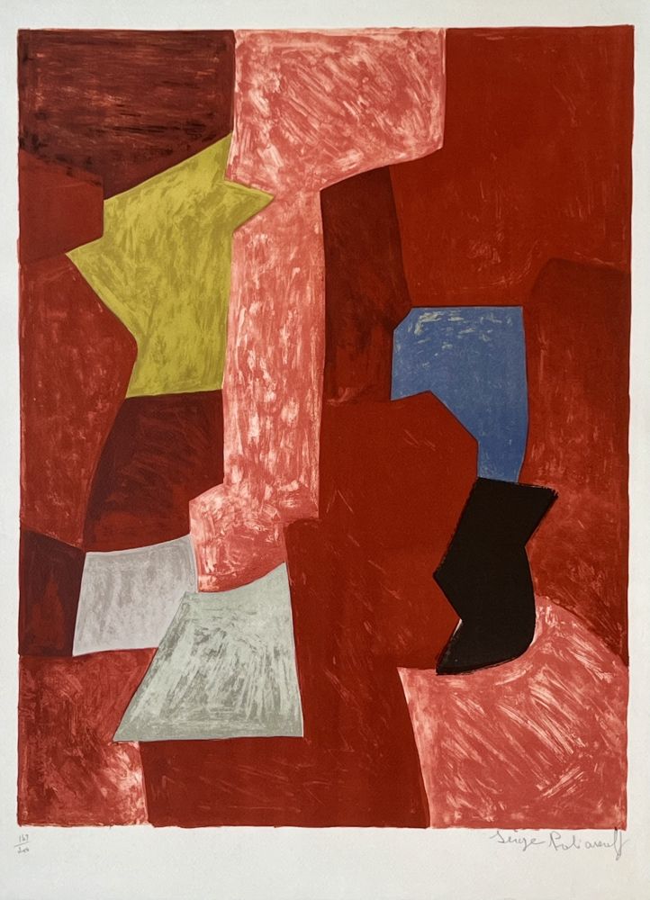 Lithographie Poliakoff - Composition rouge, jaune et bleue L13 