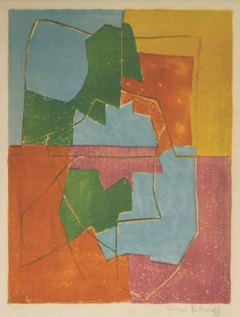 Lithographie Poliakoff - Composition Rouge Verte Bleue et Jaune n°12