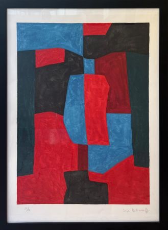 Lithographie Poliakoff - Composition rouge, verte et bleue L76 