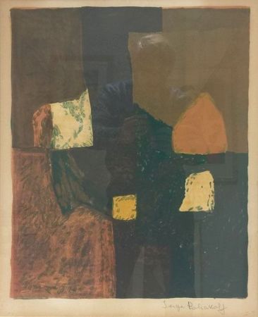 Lithographie Poliakoff - Composition rouge, verte et jaune n°7
